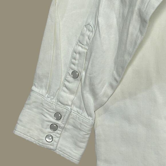 Sandrine Rose Chambray Western Button Up Tunic Shirt Cream Women Large NWT - Picture 9 of 12